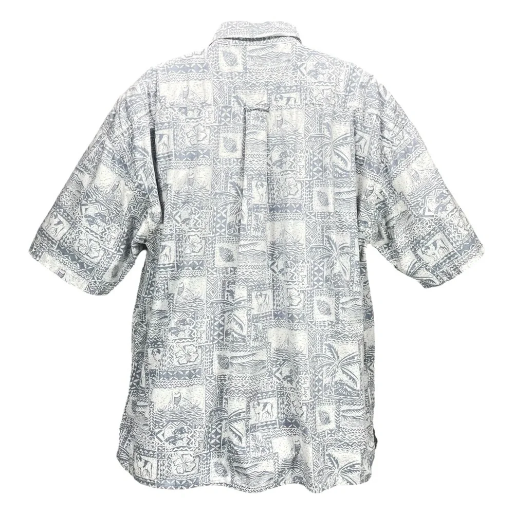 Big Dogs Men’s 2XL Blue White Hawaiian Aloha Shirt 100% Cotton Tropical